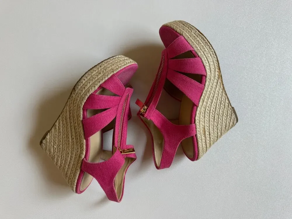 Michael Kors Women's Pink Berkley Platform Wedge Sandals Size 7